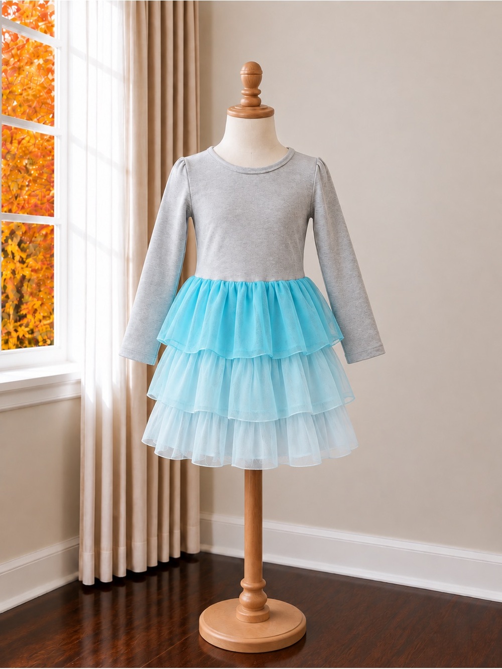 Carter's Gray Top Dress with Light Blue Tiered Tulle Skirt
